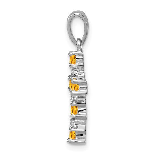 Sterling Silver White Gold Natural Citrine & diamond Accent Pendant