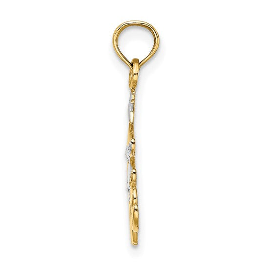 10K Yellow Gold Two Tone Love Christmas Tree Pendant