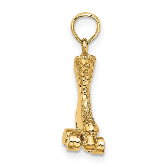 14K Yellow Gold 3D Roller Skate Pendant