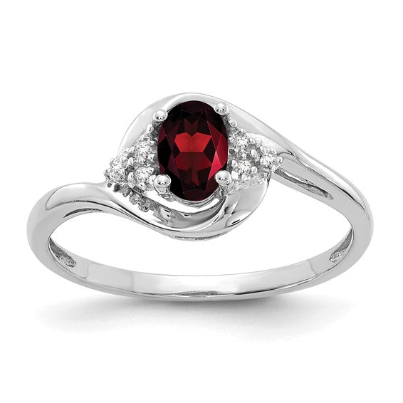 14K White/Yellow Gold Swirl Ring With Natural Garnet & Diamond