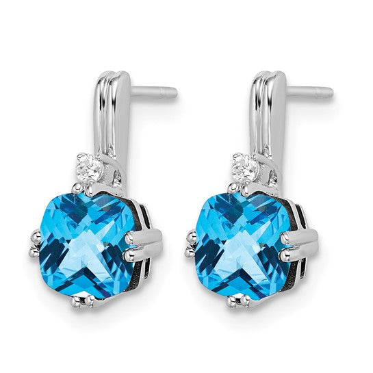 14K White Gold 1.25 Carat Blue Topaz & Diamond Post Earrings