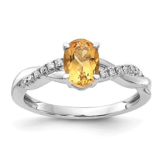10K/14K Yellow/White Gold Natural Citrine Oval Ring With Diamond Twist