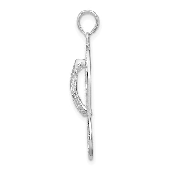 Sterling Silver Rhodium Plated 3D Flip Flop Turtle Pendant