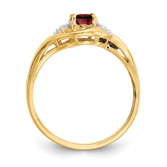 14K White/Yellow Gold Swirl Ring With Natural Garnet & Diamond