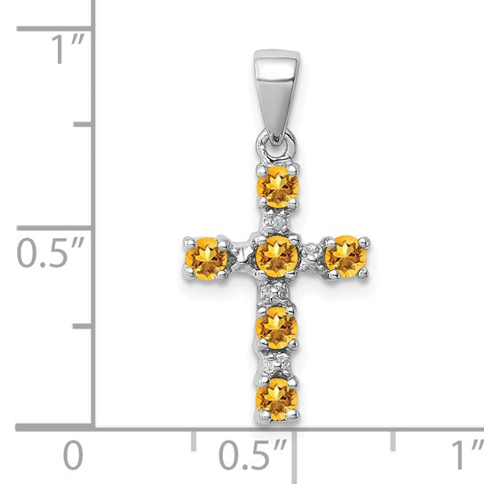 Sterling Silver White Gold Natural Citrine & diamond Accent Pendant