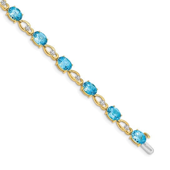 14K White/Yellow Gold Oval Swiss Blue Topaz & Diamond Bracelet