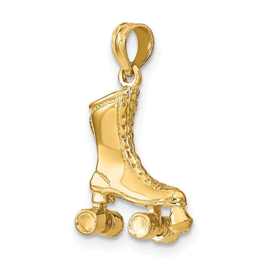 14K Yellow Gold 3D Roller Skate Pendant