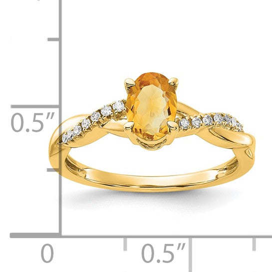 10K/14K Yellow/White Gold Natural Citrine Oval Ring With Diamond Twist