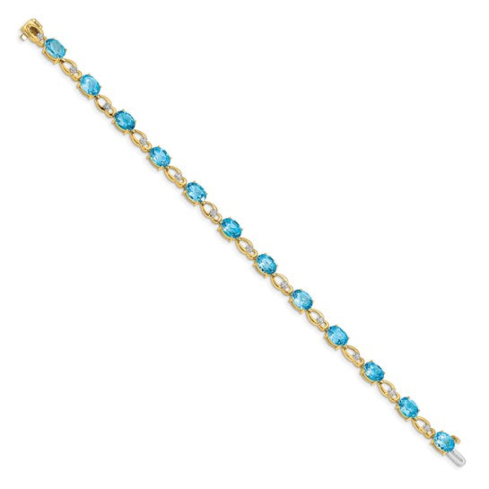 14K White/Yellow Gold Oval Swiss Blue Topaz & Diamond Bracelet