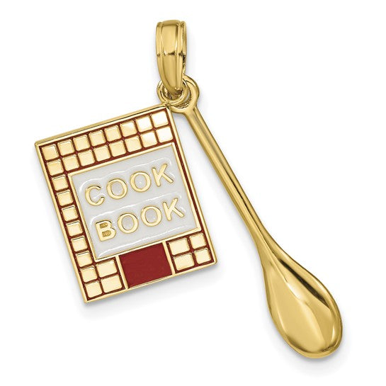 10K Yellow Gold Chef Cook Book 3D Pendant