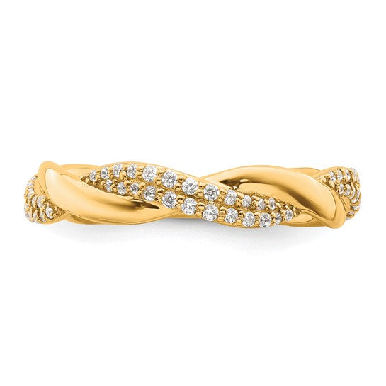14K Yellow Gold Twisted Diamond Accent Band Ring