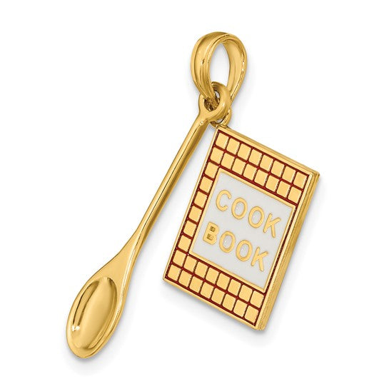 10K Yellow Gold Chef Cook Book 3D Pendant