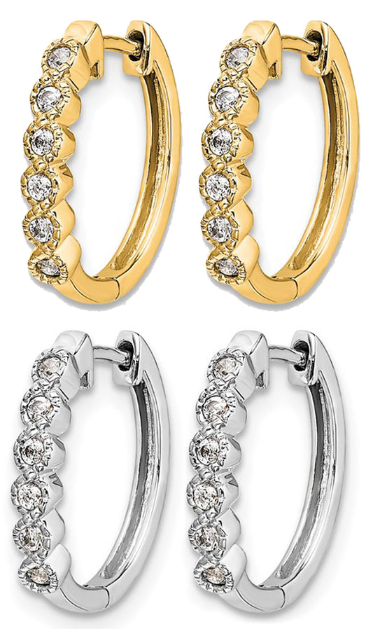 14K Yellow/White Gold Diamond Accent Hinged Hoop Earrings