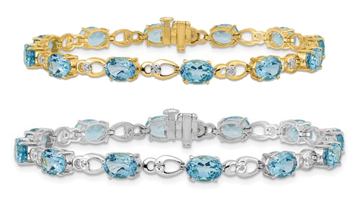 14K White/Yellow Gold Oval Swiss Blue Topaz & Diamond Bracelet