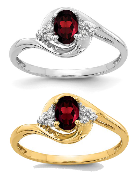 14K White/Yellow Gold Swirl Ring With Natural Garnet & Diamond
