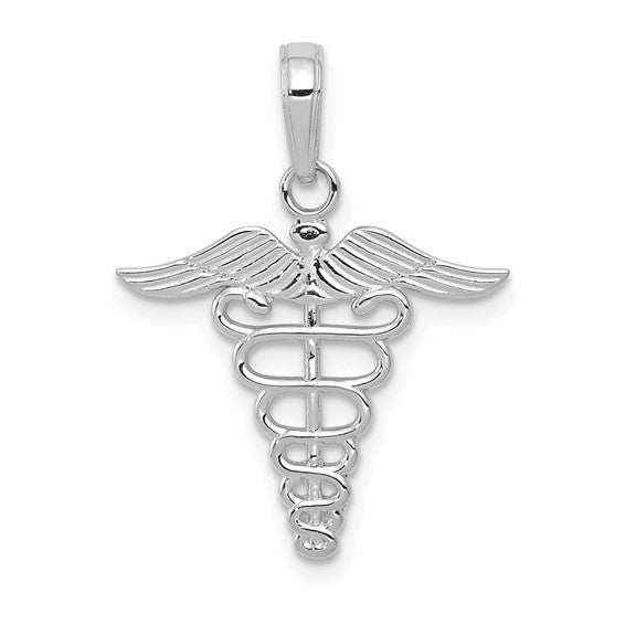 10K White/Yellow Gold Medical Caduceus Pendant