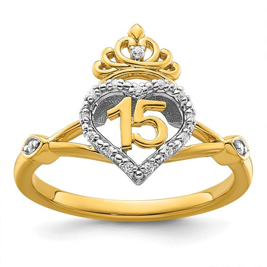 14K Yellow Gold Two Tone Diamond Accent Quinceanera Ring