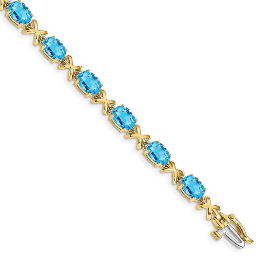 14K Yellow Gold 1 Carat Blue Topaz X Bracelet