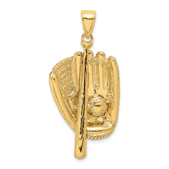 14K Yellow Gold Large Baseball Glove Pendant