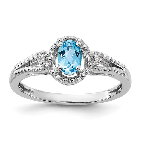 White Gold Filled Sterling Silver Studded .5 Carat Blue Topaz Ring