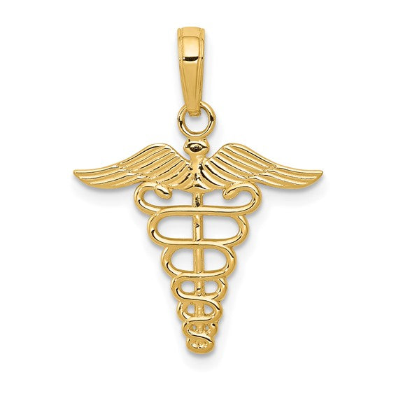 10K White/Yellow Gold Medical Caduceus Pendant