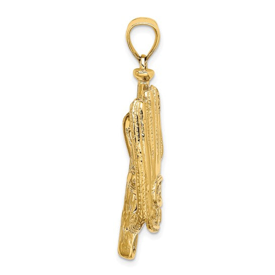 14K Yellow Gold Large Baseball Glove Pendant
