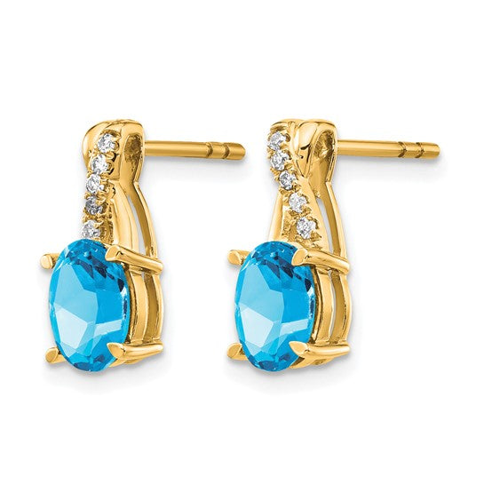 10K Yellow Gold Blue Topaz & Diamond Twist Post Earrings