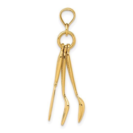 10K Yellow Gold Server Waitress Spoon, Fork, Knife Pendant