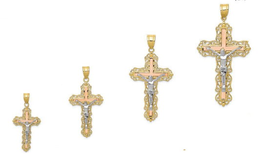 Tri Color Large Gold Crucifix