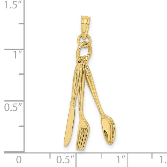 10K Yellow Gold Server Waitress Spoon, Fork, Knife Pendant