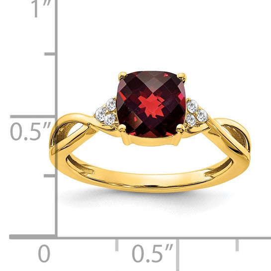 14K White/Yellow Gold Cushion Checkerboard Cut Natural Garnet & Diamond Ring
