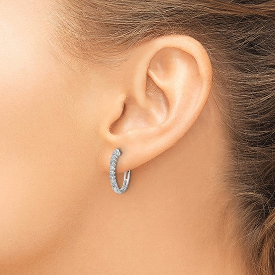 14K White Gold 1/4 Carat Diamond Hoop Earrings