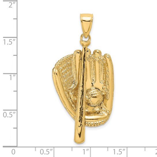 14K Yellow Gold Large Baseball Glove Pendant