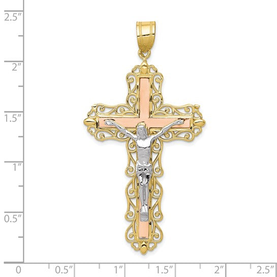 Tri Color Large Gold Crucifix