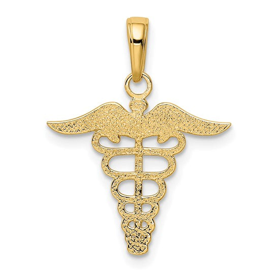 10K White/Yellow Gold Medical Caduceus Pendant
