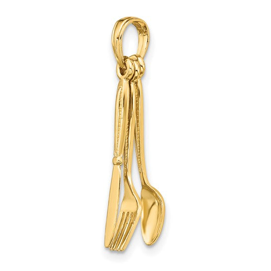 10K Yellow Gold Server Waitress Spoon, Fork, Knife Pendant