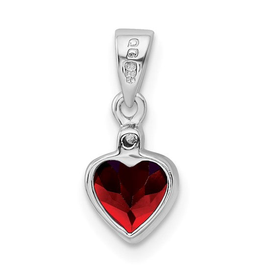 Sterling Silver Rhodium Plated Natural Garnet Heart Bezel Pendant
