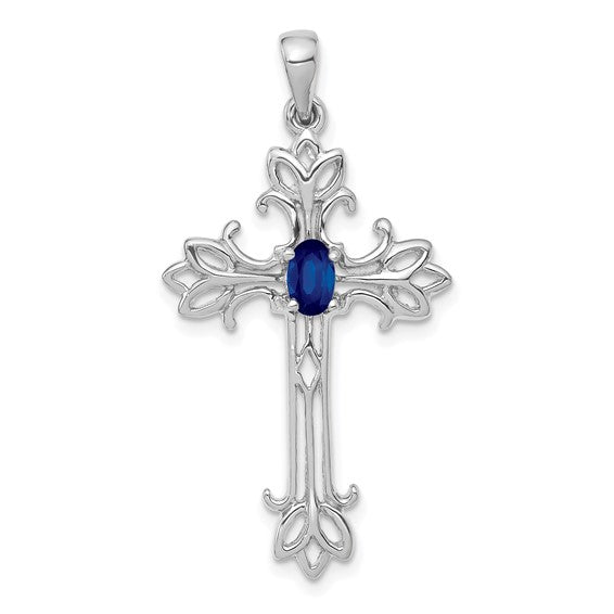 14K Yellow Gold White Gold Natural Sapphire Cross Pendant