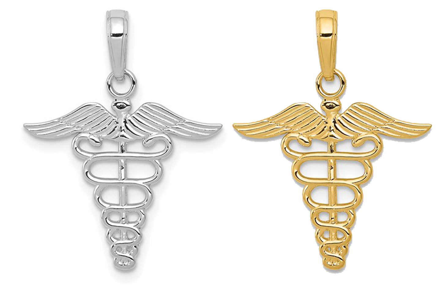 10K White/Yellow Gold Medical Caduceus Pendant