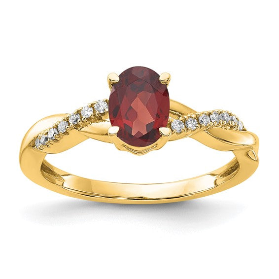 14K Yellow/White Gold Pave Twisted Natural Garnet & Diamond Ring
