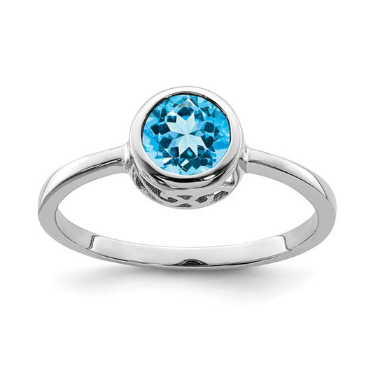 White Gold Filled Sterling Silver 1 Carat Blue Topaz Bezel Ring