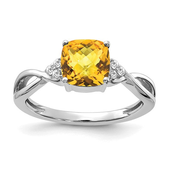 10K/14K Yellow/White Gold 1.75 Carat Cushion Cut Natural Citrine Ring
