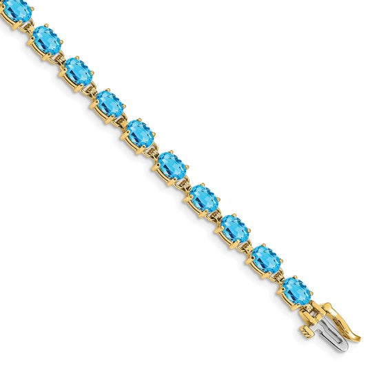 14K Yellow Gold Blue Topaz Oval Stone Bracelet