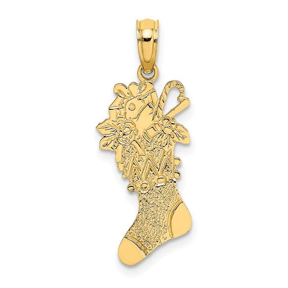 10K Yellow Gold Christmas Stocking Pendant