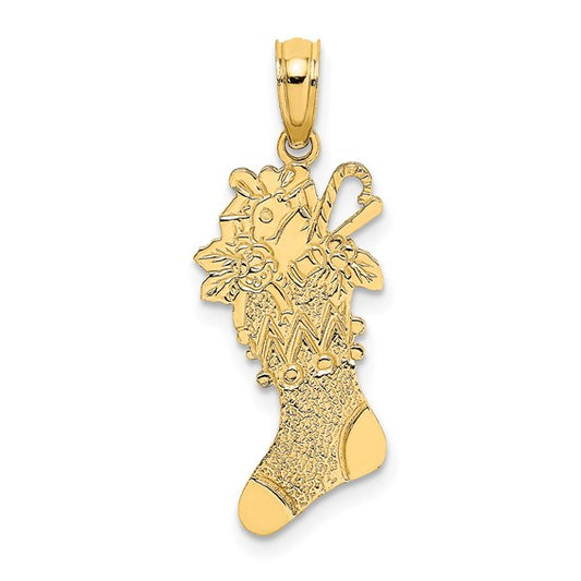 10K Yellow Gold Christmas Stocking Pendant