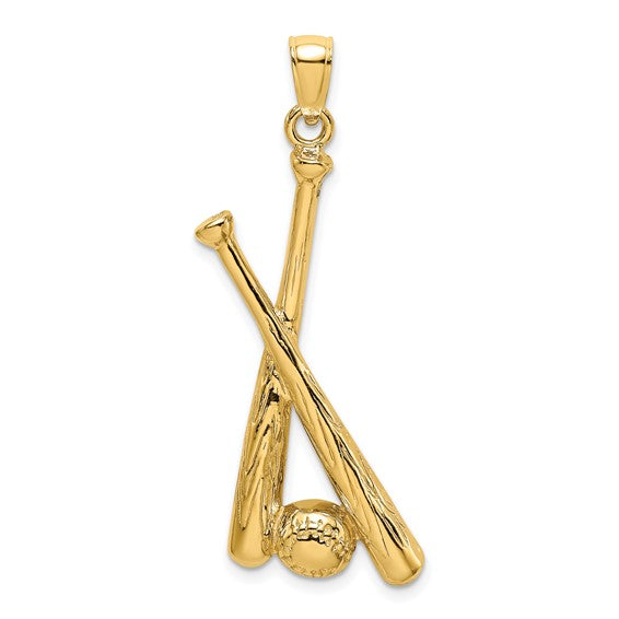 14K Yellow Gold Large Baseball Bat And Ball Pendant