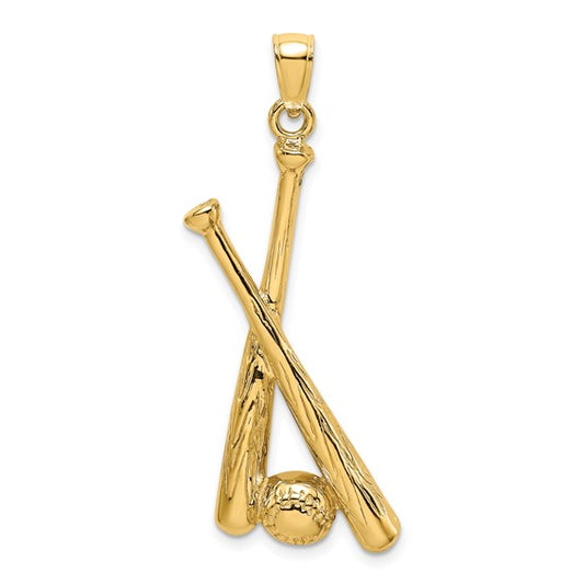 14K Yellow Gold Large Baseball Bat And Ball Pendant