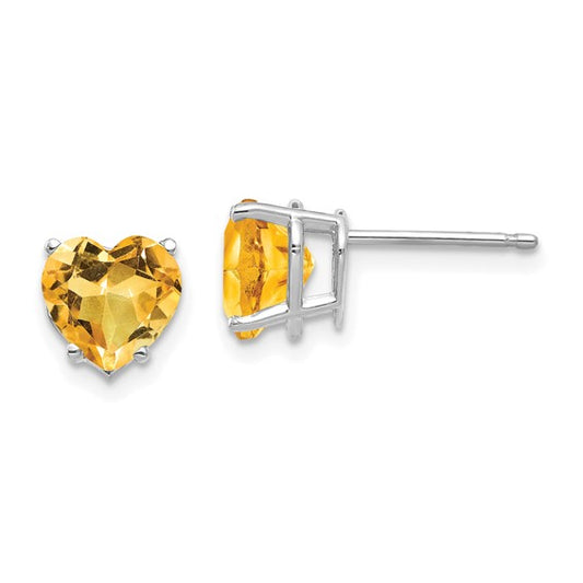 14K White Gold Heart Cut Natural Citrine Earrings
