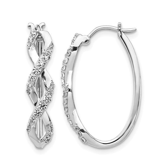 14K White Gold Twisted 1/2 Carat Diamond Hoop Earrings