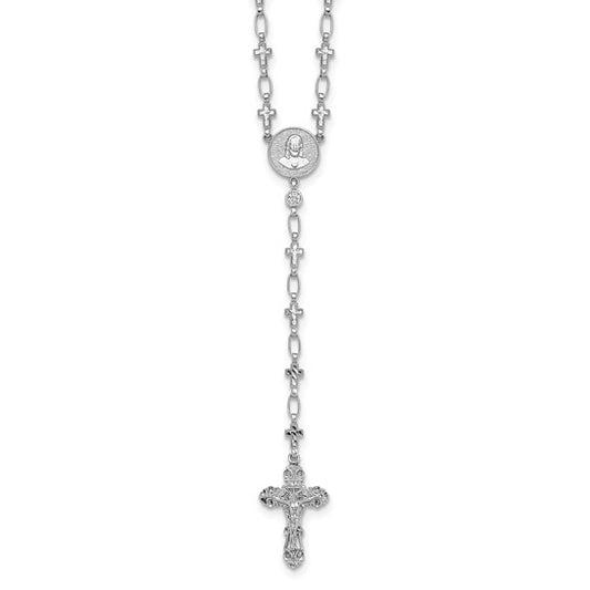 Sterling Silver Rhodium Plated Crucifix Rosary Beads